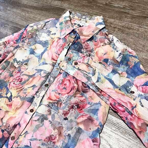 Johnny Was 3J Workshop Shirt Small Water Color Floral Silk Blend Button Down - Picture 6 of 16